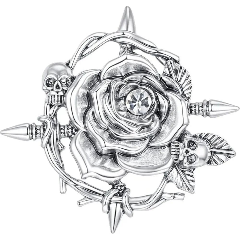 Women Vintage Crystal Brooch Lapel Pin Christmas Decorative Pins Rose Silver